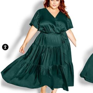 CityChic Emerald Green Women's Faux Wrap Dress